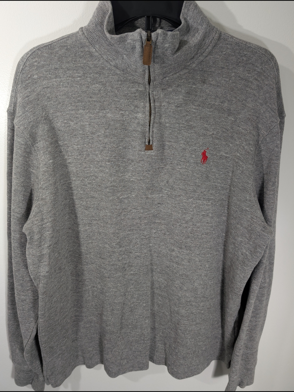Polo by Ralph Lauren Heather Gray Quarter-Zip Sweater with Red Polo Pony Medium